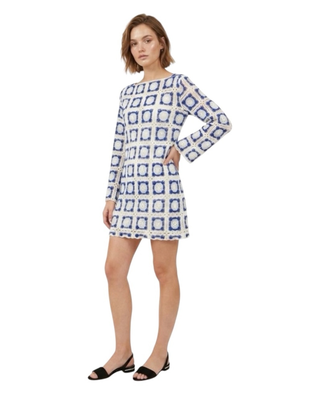 NWT Chelsea & Violet Crochet Lace Mini Dress with Slip Blue White Size S